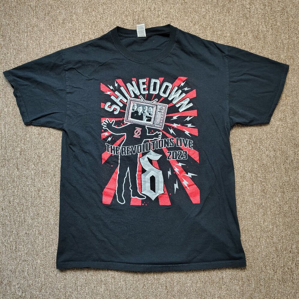 SHINEDOWN T-Shirt Men L Black Revolutions Live 2023 Tour Graphic Short Sleeve